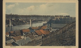 Panorama Grodna z mostem kolejowym i pociągiem pasażerskim